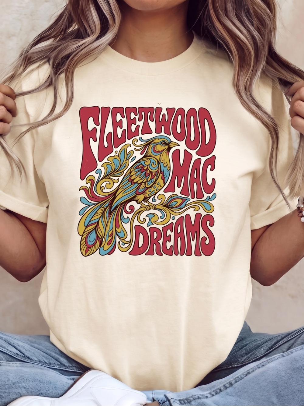 Gildan Cream Fleetwood Mac Dreams Shirt, Vintage 70s Rock Band